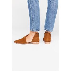 FREE PEOPLE Royale Flat Brown Suede Leather Flat Shoes Cutouts Size 36 US 6
